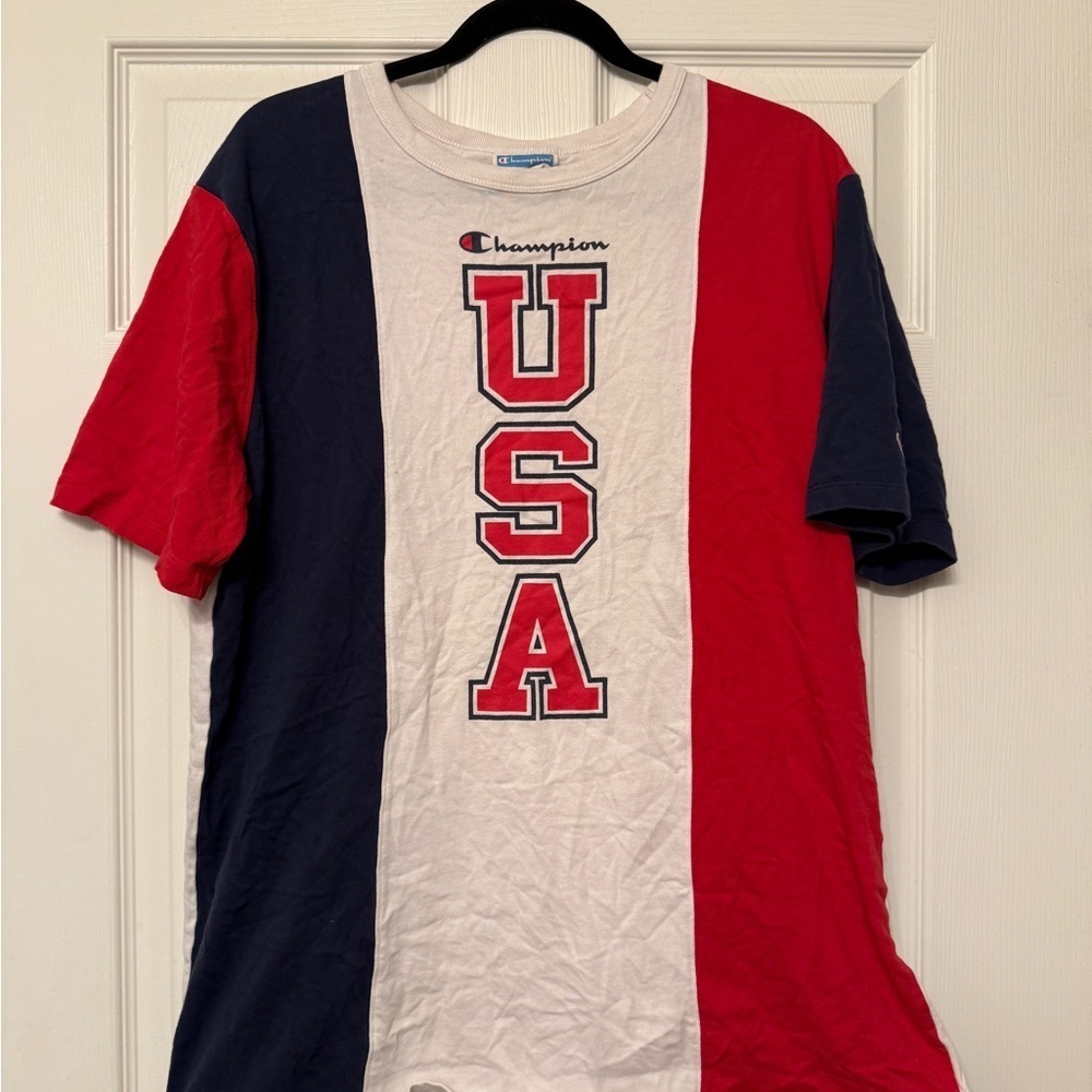 Vintage Champion Red and White Short Sleeve Tee USA Design